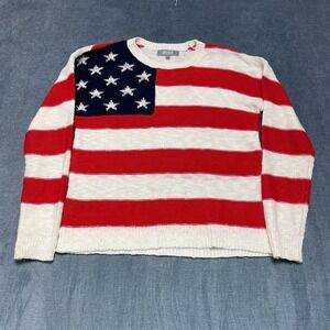 Marled Reunited Clothing USA Flag Sweater Womens Medium Red American Patriotic